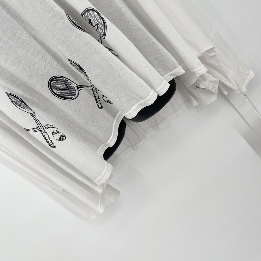 Lauren Moshi NEW Angel Oversized T-Shirt w/ Mini Tennis Rackets Size M/L White - Picture 10 of 11